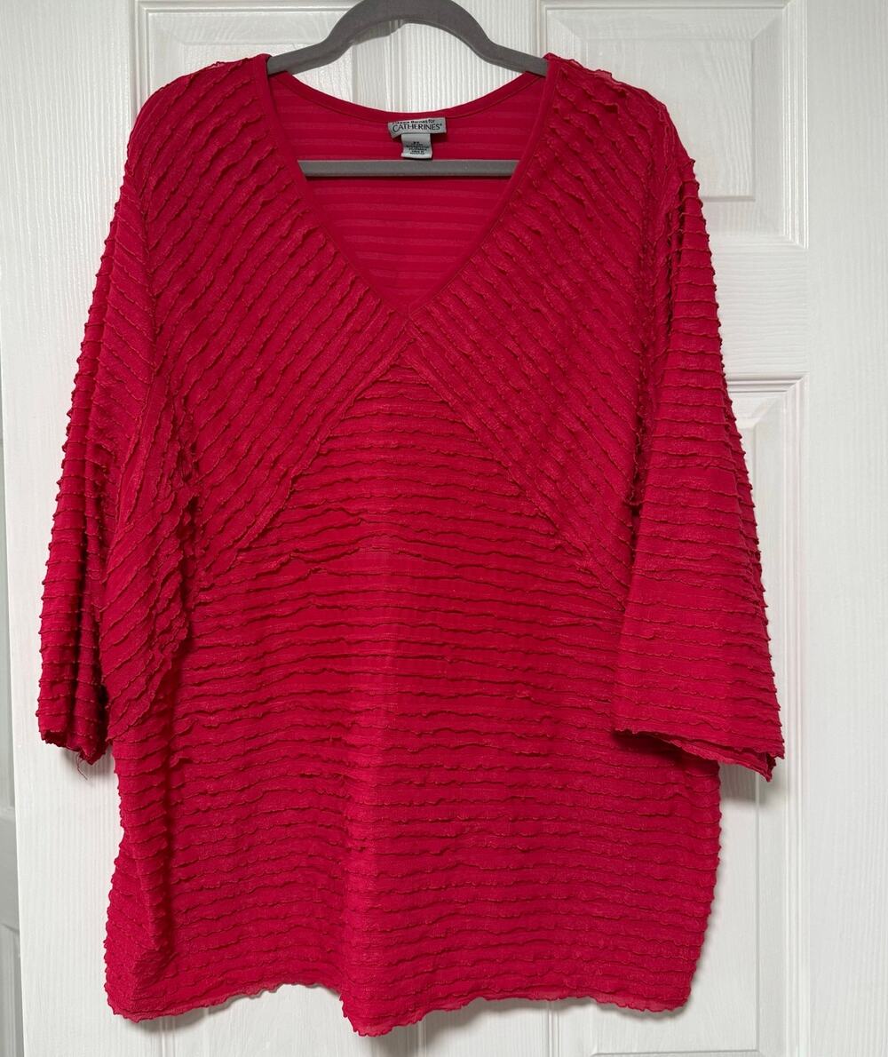 Maggie Barnes for Catherines Women's Pink V-Neck Top Size 2X-22/24W